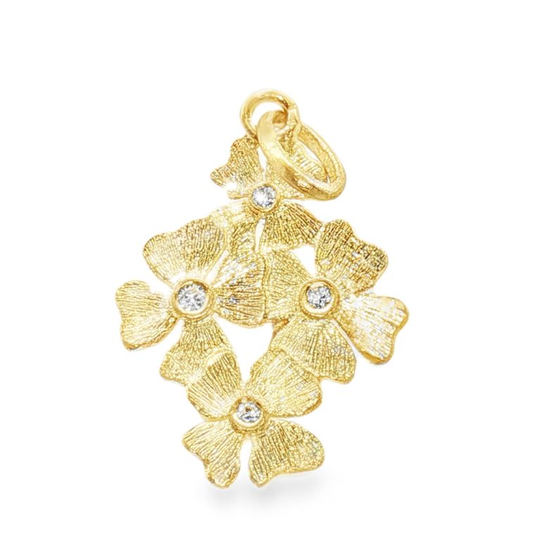 18K Yellow Gold Diamond Pendant set with 4 Round Diamonds (0.02ctw) (FG/VS)