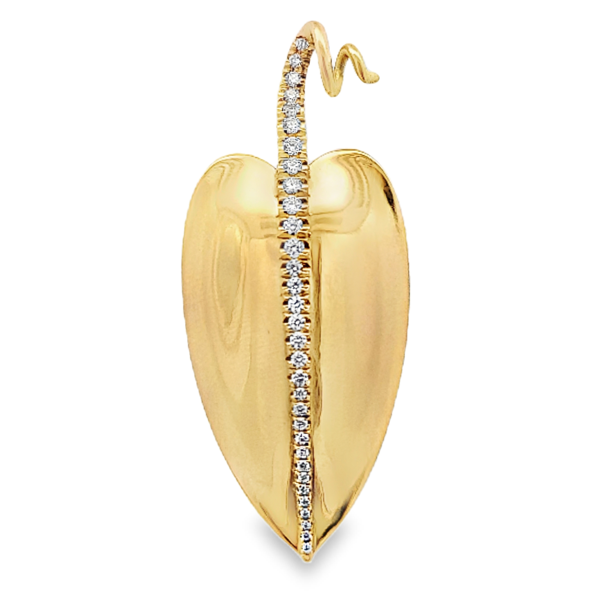 18K Yellow Gold And Diamond Leaf Pin