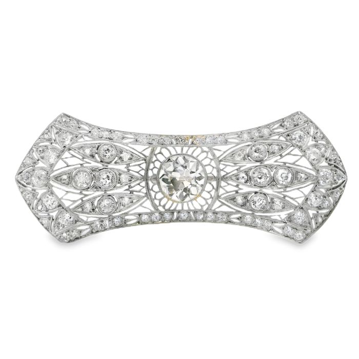 Platinum Diamond Brooch with One Round Diamond (1.80ct) and 82 Round Diamonds (2.20ctw)