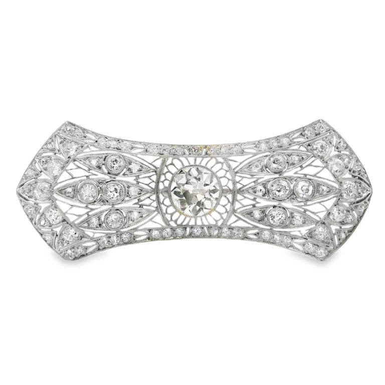 Platinum Diamond Brooch with One Round Diamond (1.80ct) and 82 Round Diamonds (2.20ctw)