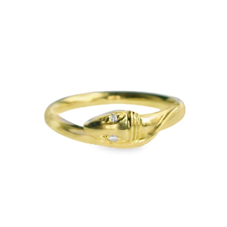 18K Yellow Gold Diamond Snake Nolita Ring Set with Two Round Diamonds