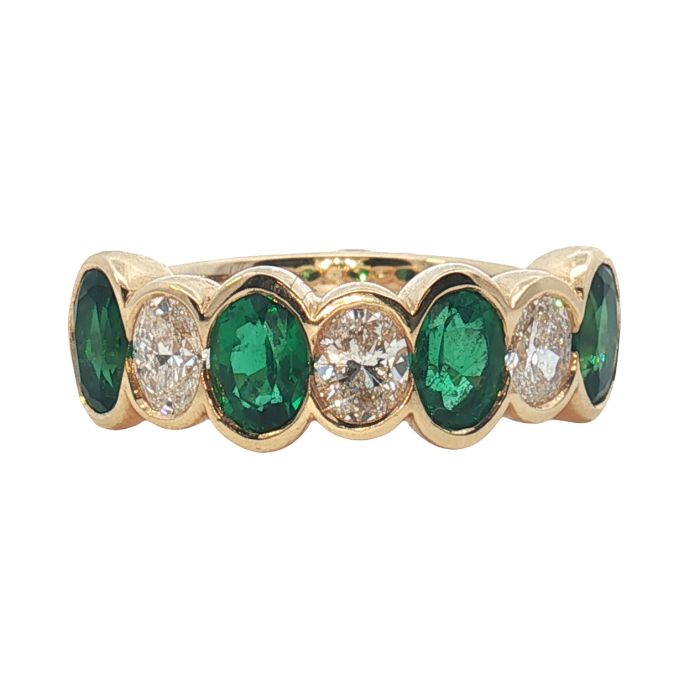 18K Yellow Gold Emerald and Diamond Band set with 4 Oval Emeralds (1.77ctw) and 3 Oval Diamonds (0.77ctw)