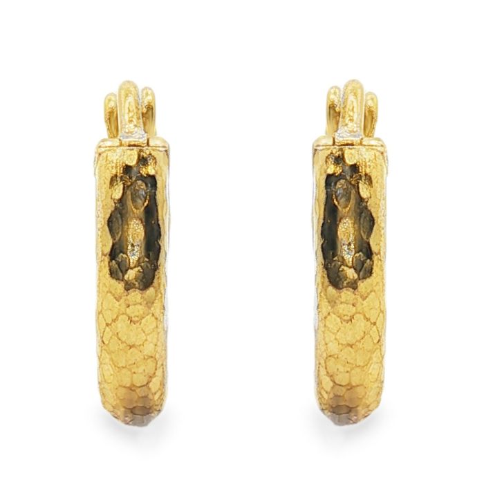 19K yellow gold hammered hoop earrings