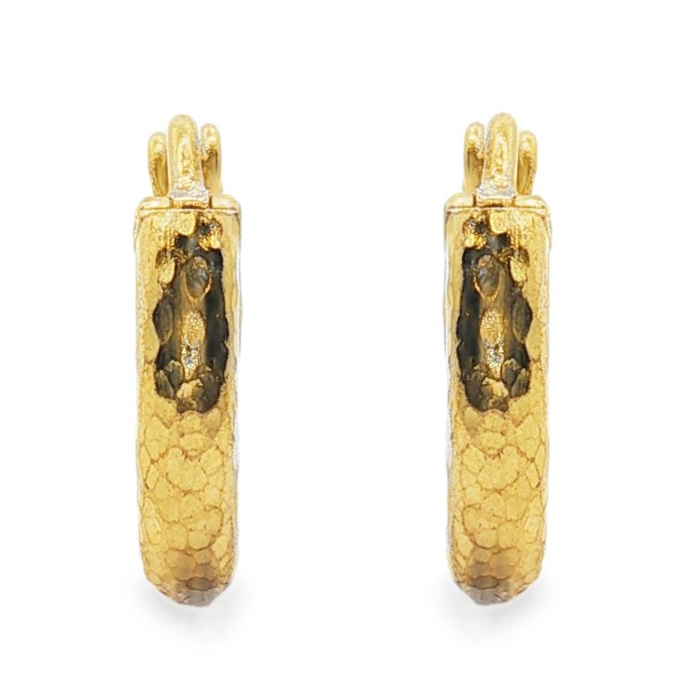 19K yellow gold hammered hoop earrings