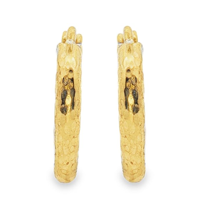 19K yellow gold hammered hoop earrings