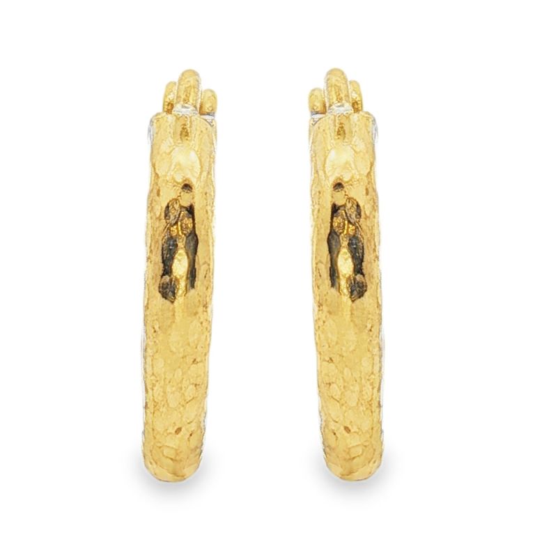 19K yellow gold hammered hoop earrings
