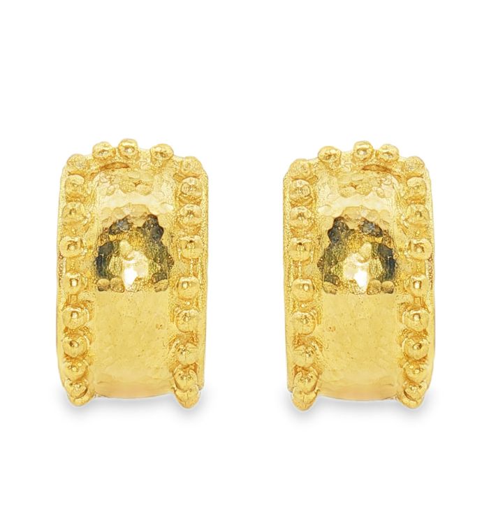 19K yellow gold hammered curved earrings