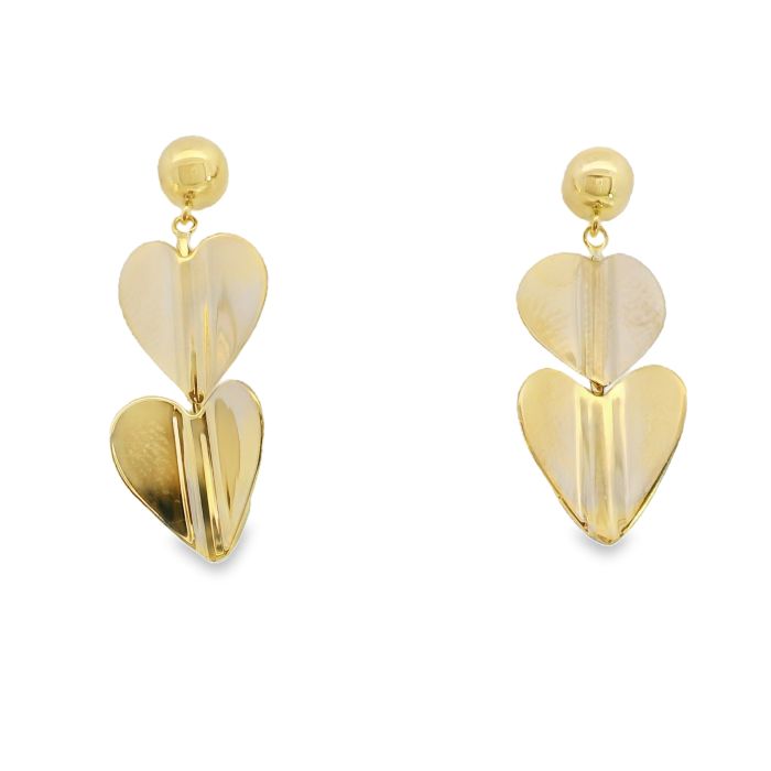 18K Yellow Gold "Wings of Love" Heart Earrings (4 Hearts Total)