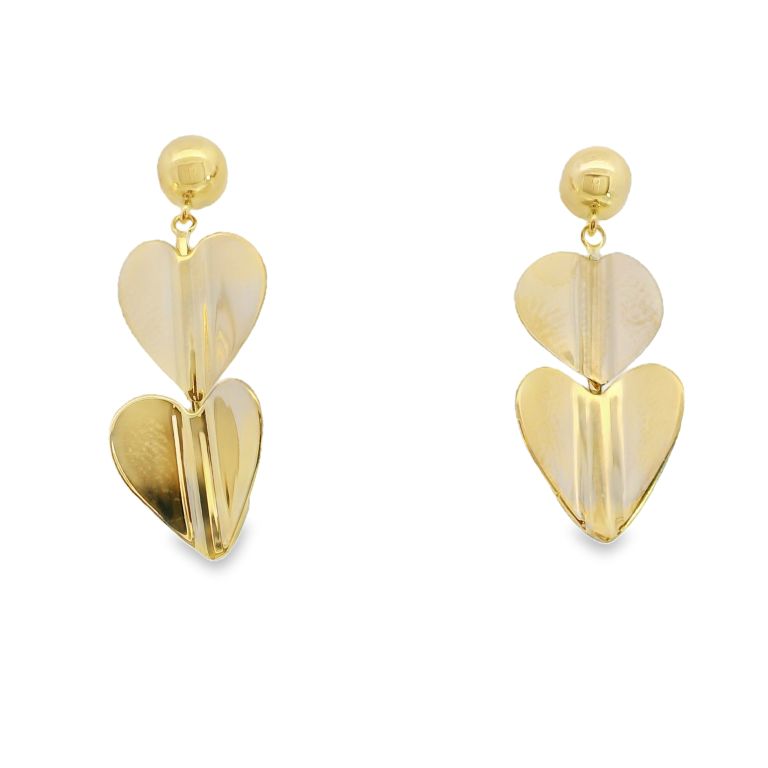 18K Yellow Gold "Wings of Love" Heart Earrings (4 Hearts Total)