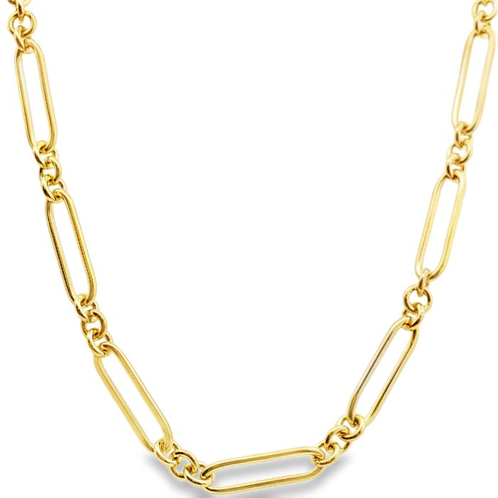 18K Yellow Gold 18" Round Oval Link Necklace High Polish