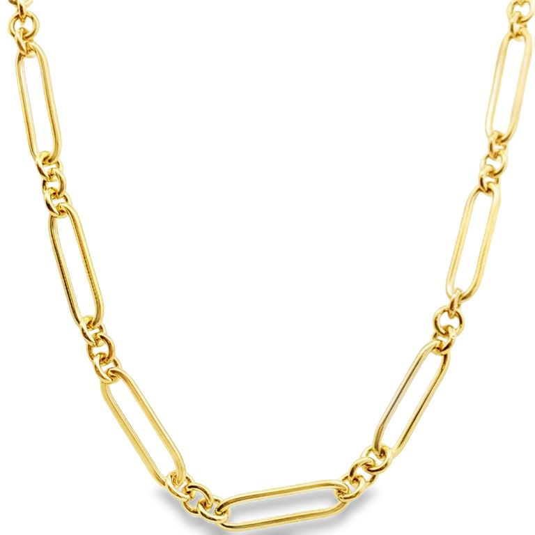 18K Yellow Gold 18" Round Oval Link Necklace High Polish
