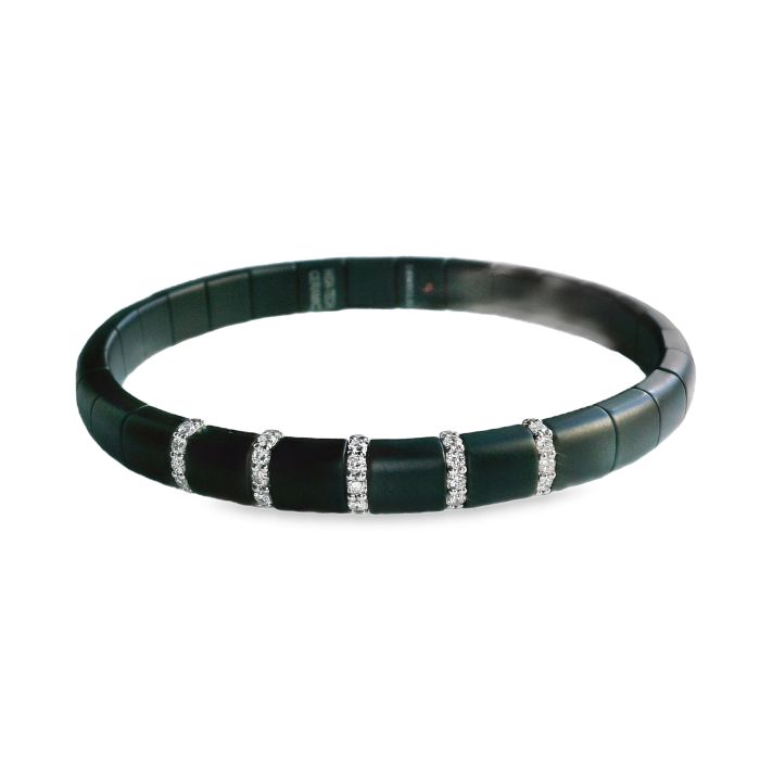 18K White Gold Diamond and Ceramic Bracelet Set with 25 Round Diamonds (0.36ctw) (FG/VS2) 6.5" Length