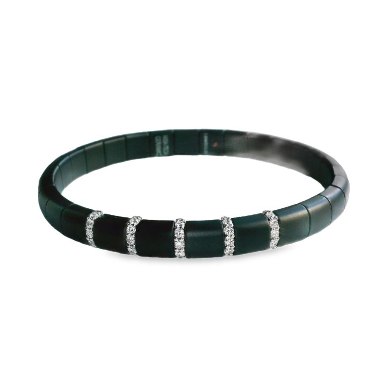 18K White Gold Diamond and Ceramic Bracelet Set with 25 Round Diamonds (0.36ctw) (FG/VS2) 6.5" Length