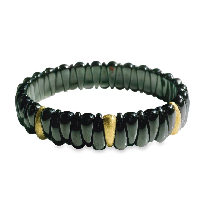 18K Yellow Gold and Black Ceramic Bracelet with 3 Yellow Gold Links 6.5" Length