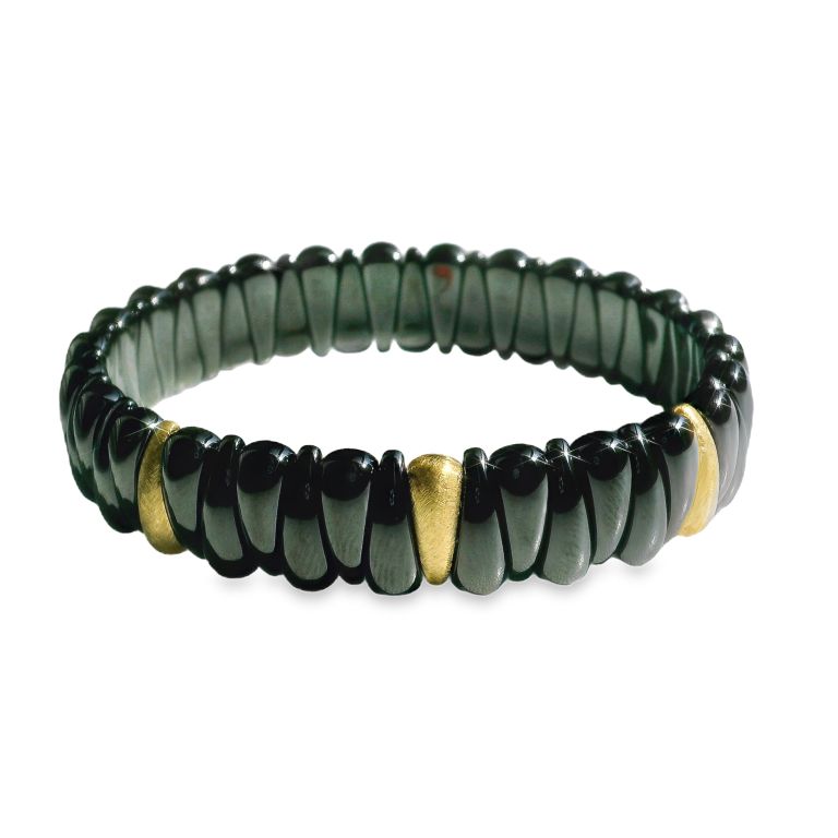 18K Yellow Gold and Black Ceramic Bracelet with 3 Yellow Gold Links 6.5" Length