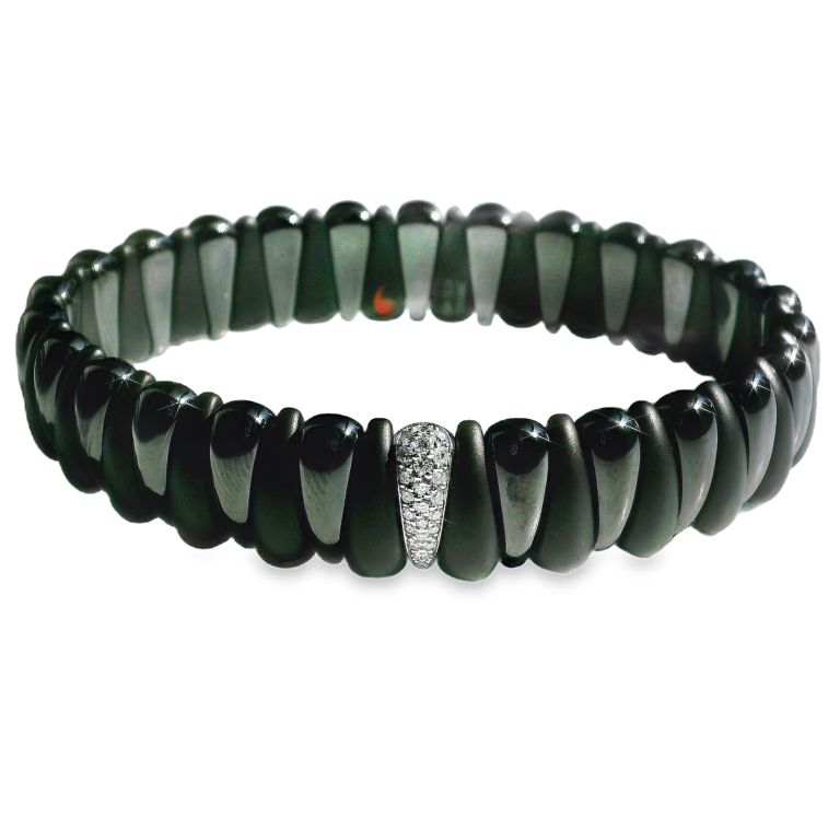 18K White Gold Diamond Black Ceramic Bracelet with 18 Round Diamonds (0.18ctw) (FG/VS) 6.5" Length
