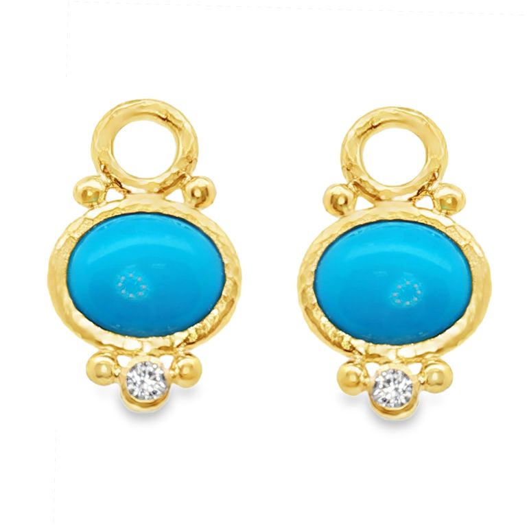 19K yellow gold turquiose and diamond earrings charms
