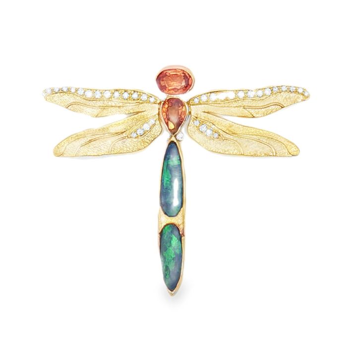 18K Yellow and Rose Gold Dragonfly Pendant set with 52 Round Diamonds (0.20ctw) (FG/VS)