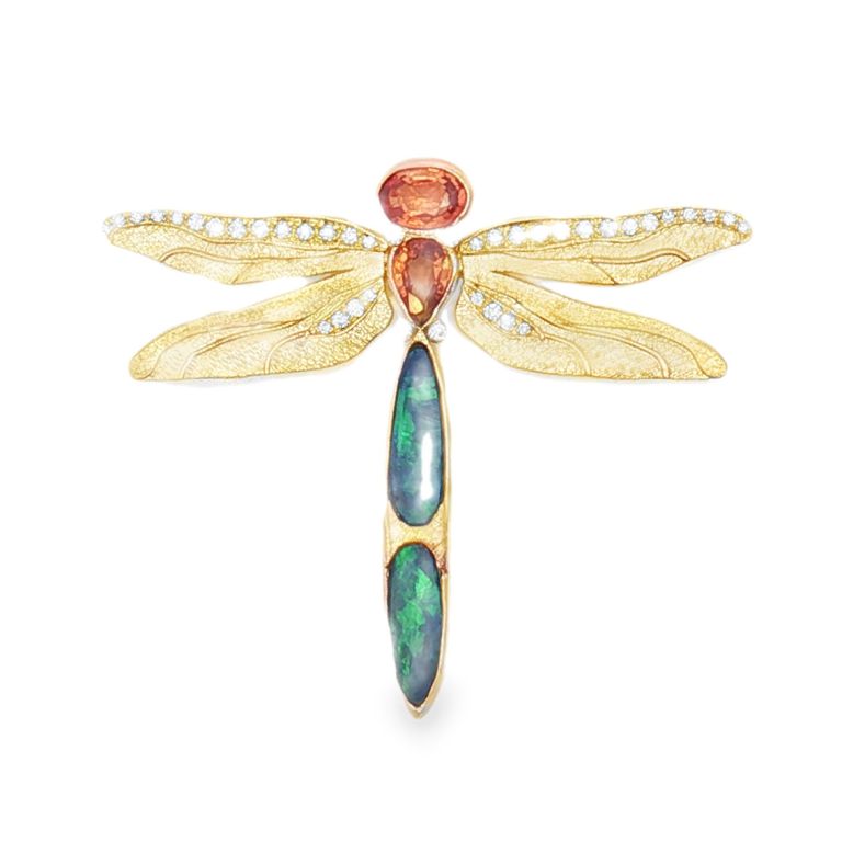 18K Yellow and Rose Gold Dragonfly Pendant set with 52 Round Diamonds (0.20ctw) (FG/VS)