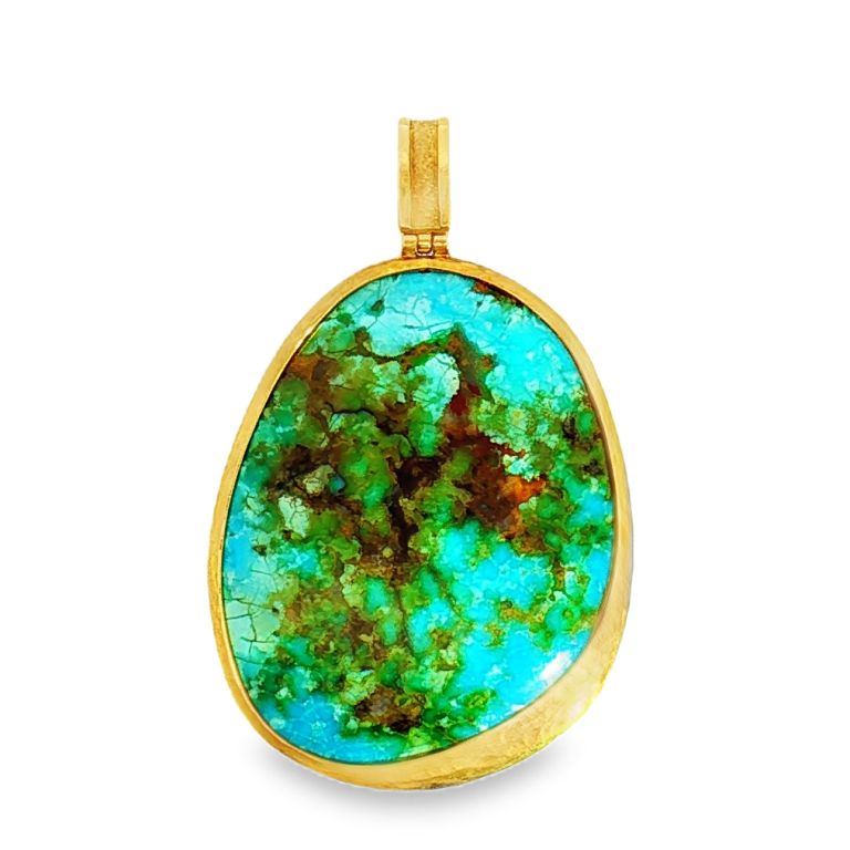 18K Yellow Gold Sonora Turquoise Pendant with One Sonora Turquoise (53.00ctw)