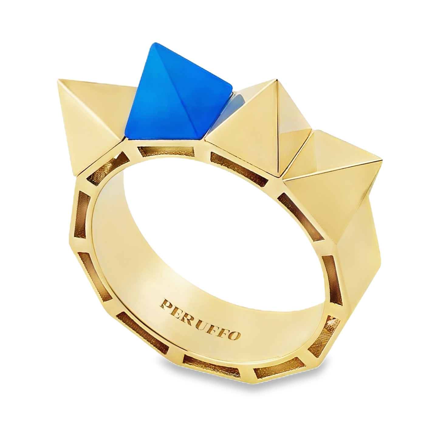 18K Yellow Gold Blue Agate Ring