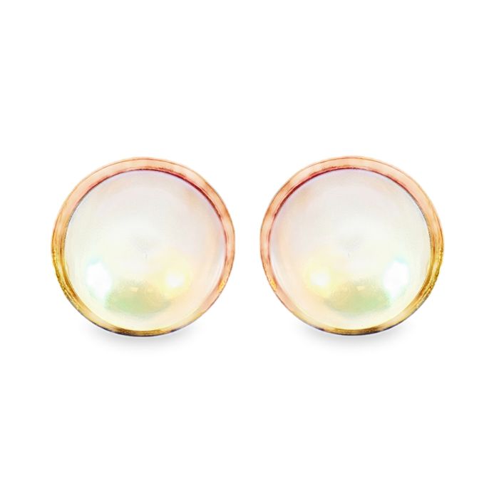 14K Yellow Gold Mabe Pearl Earrings with Two Round Mabe Pearls (20mm)