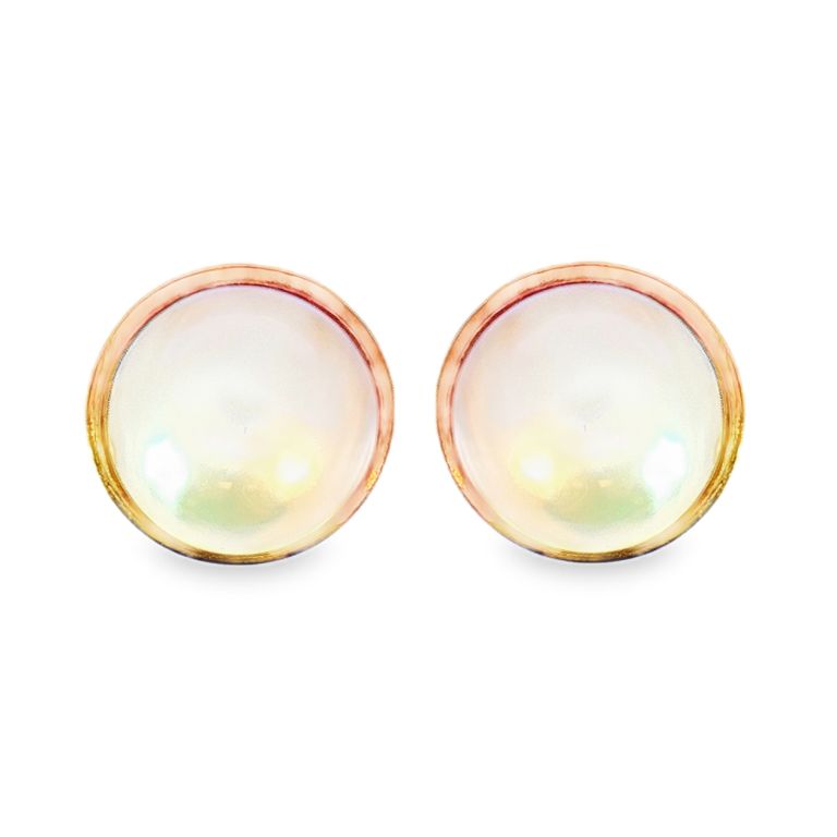 14K Yellow Gold Mabe Pearl Earrings with Two Round Mabe Pearls (20mm)