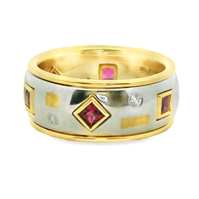 18K Yellow Gold / Platinum / 24K Yellow Gold Ruby & Diamond Ring
