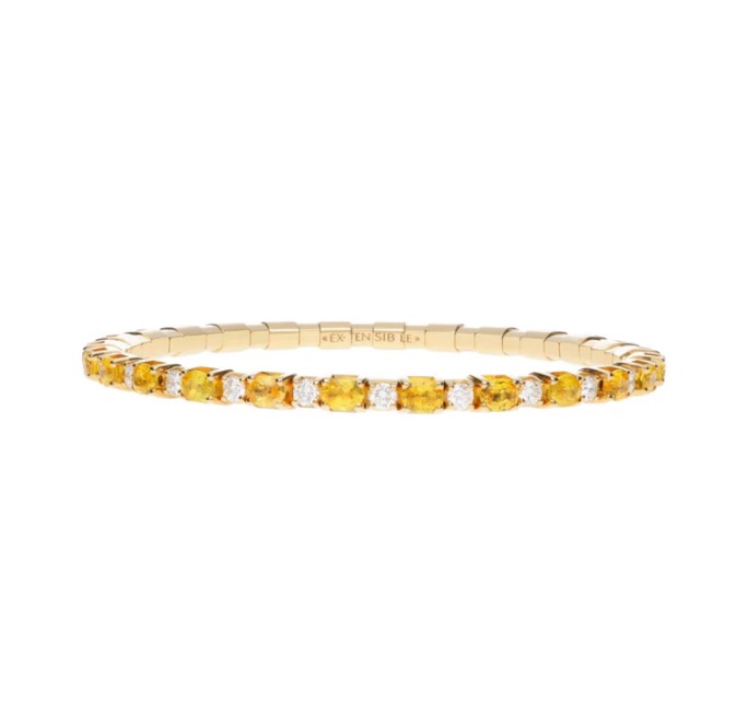 18K Yellow Gold Yellow Sapphire and Diamond Stretch Bracelet Set with 26 Oval Yellow Sapphires (5.98ctw) and 26 Round Diamonds (1.75ctw) 6.5" Length