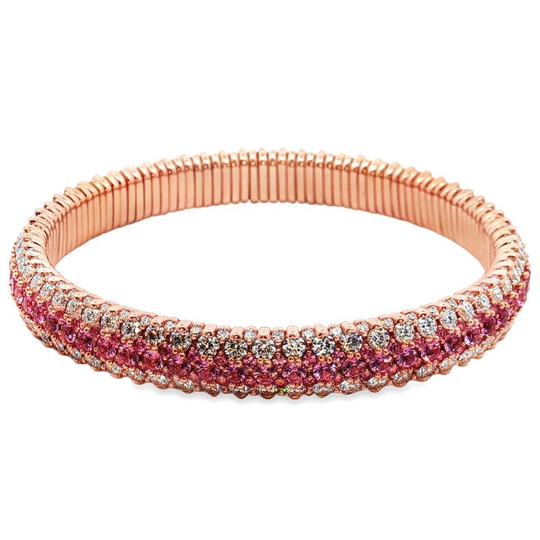 18K Rose Gold Pink Sapphire and Diamond Stretch Bracelet with 6.50ctw FG VS/SI1 Diamonds and 5.97ctw Pink Sapphires