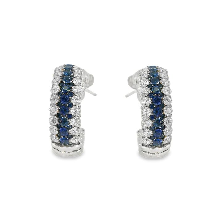 18K White Gold Sapphire and Diamond Earrings Set with 80 Round Sapphires (2.08ctw) and 110 Round Diamonds (2.71ctw) (FG/VS2-SI1)
