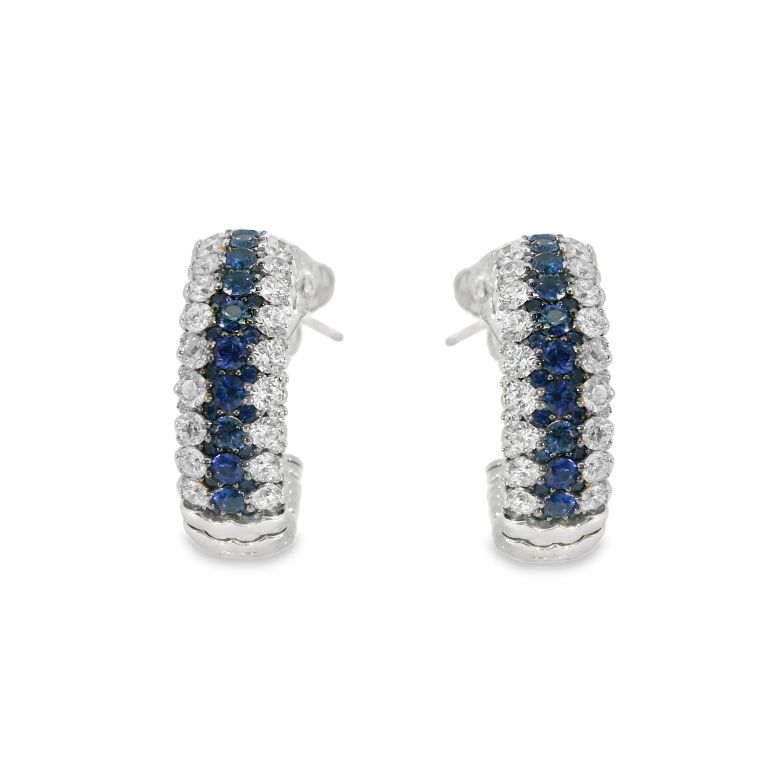 18K White Gold Sapphire and Diamond Earrings Set with 80 Round Sapphires (2.08ctw) and 110 Round Diamonds (2.71ctw) (FG/VS2-SI1)