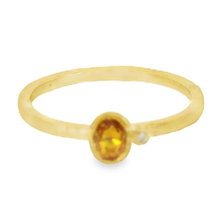 24K Yellow Gold Oval Yellow Sapphire/Diamond Ring