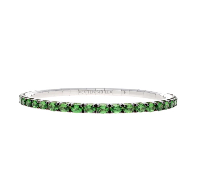 18K White Gold Tsavorite Stretch Bracelet Set with 44 Oval Tsavorites (7.10ctw) 6.5" Length