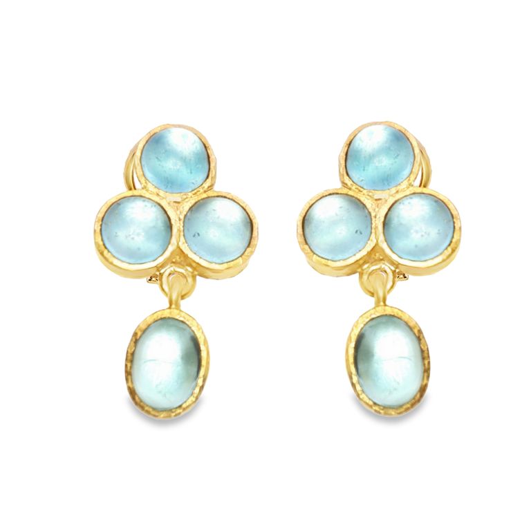19K yellow gold cabochon aquamarine drop earrings from ELIZABETH LOCKE.