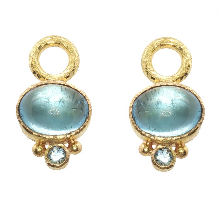 19K yellow gold aquamarine earring charms to be worn on hoops or "Sarabella" earrings from ELIZABETH LOCKE.