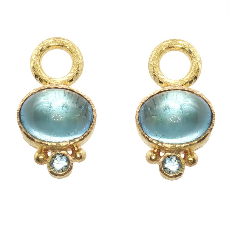 19K yellow gold aquamarine earring charms to be worn on hoops or "Sarabella" earrings from ELIZABETH LOCKE.