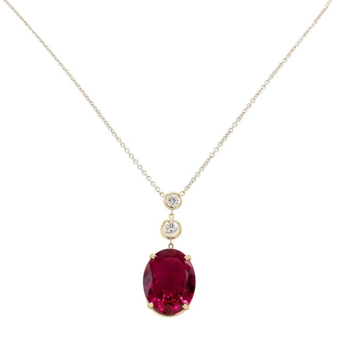 18K White Gold 18" Diamond & Rubellite Necklace