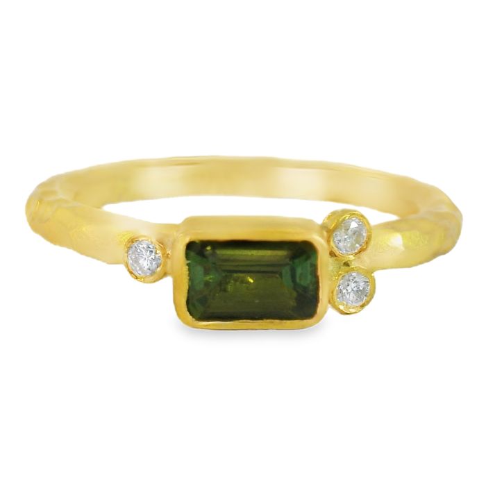 24K Yellow Gold Emerald Green Tourmaline/Diamond Ring