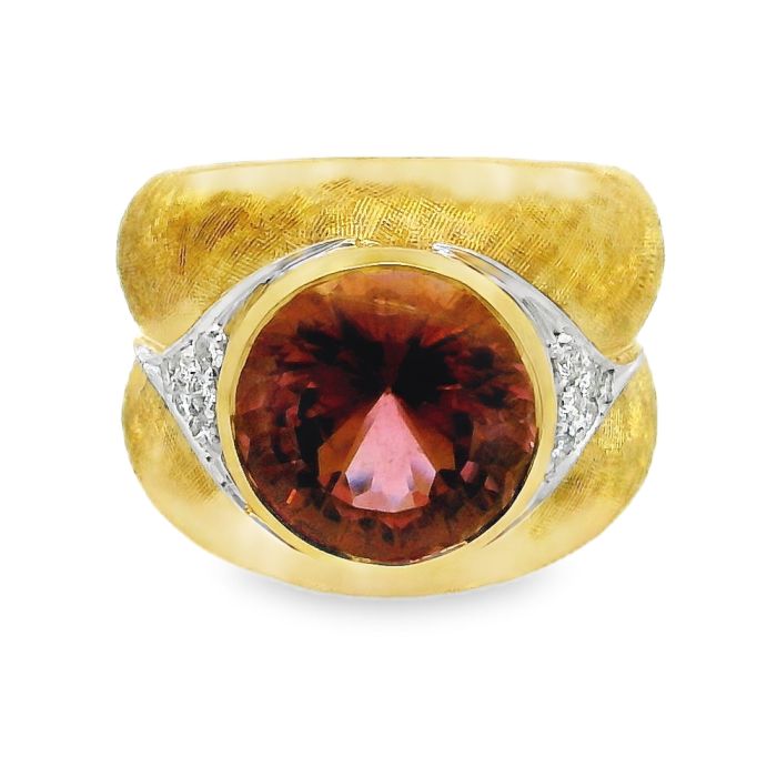 18K Yellow and White Gold Pink Tourmaline Diamond Ring