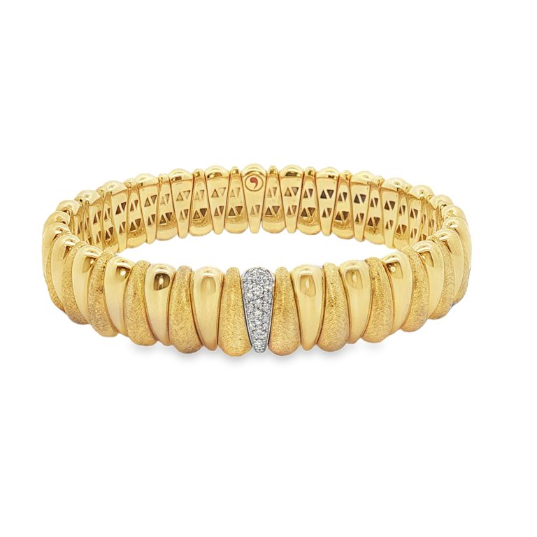 18K Yellow and White Gold Shiny and Matte Extra Small Diamond Bracelet Set with 23 Round Diamonds (0.18ctw)(FG/VS2-SI1) 6.5" Length