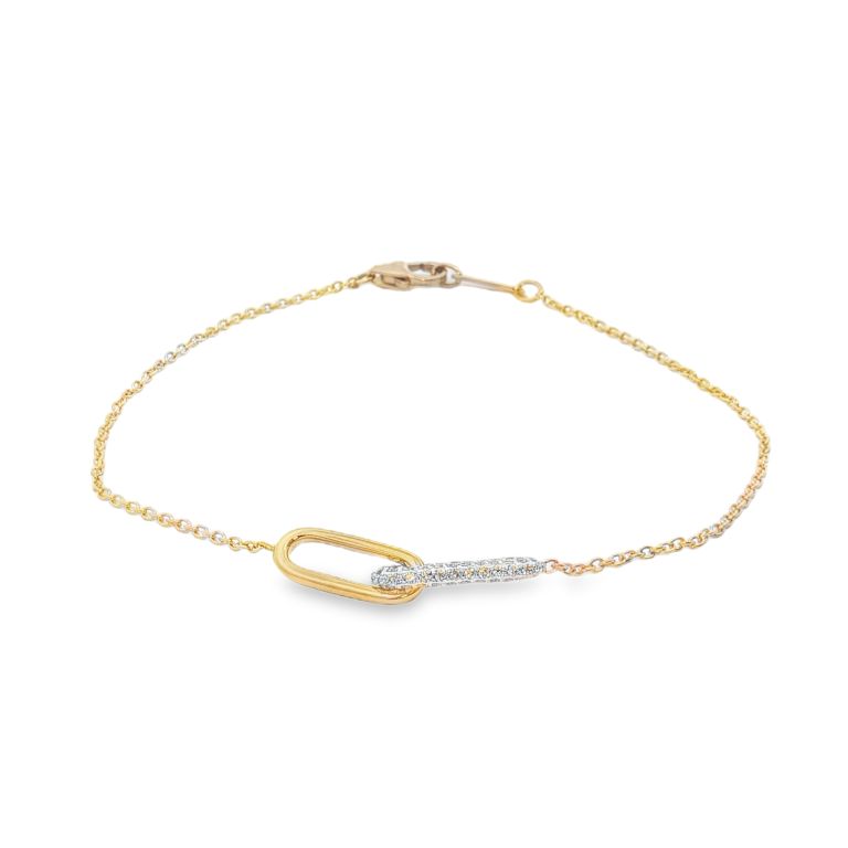 18K Yellow Gold 1 Pave Paperclip Link Diamond Bracelet (0.26ctw) (GH/SI)