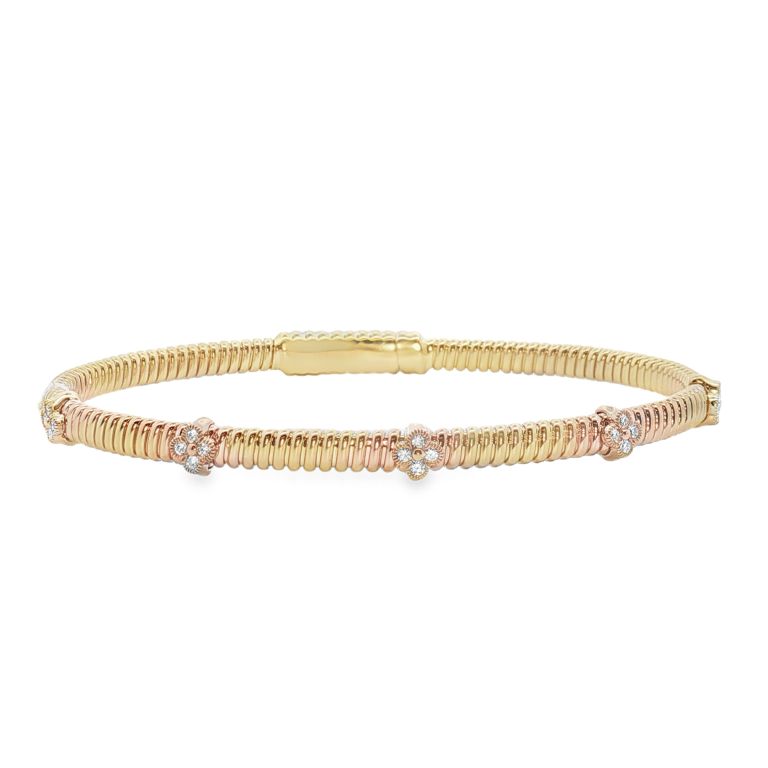 14K Yellow Gold Diamond Soft Bangle Bracelet with 20 Diamonds (0.18ctw)(GH/SI1) 6.5" Length