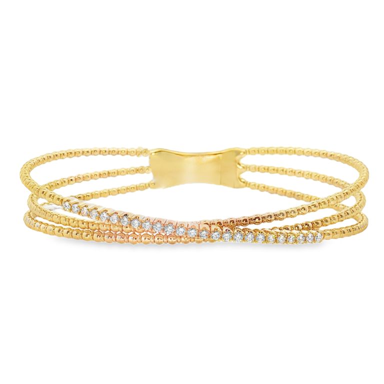 14K Yellow Gold Triple-Strand Bracelet with 25 Diamonds (0.38ctw)(GH/SI1)