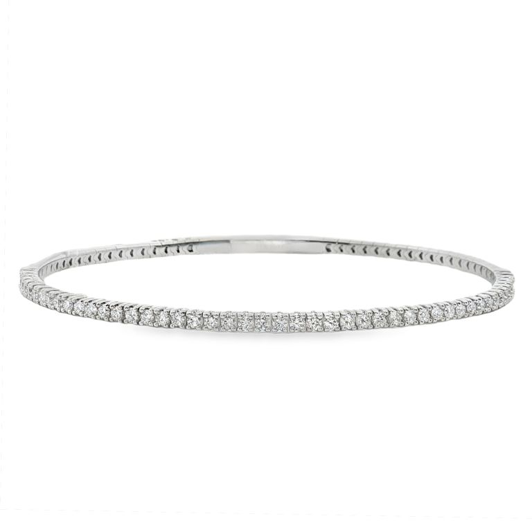14K White Gold Diamond Soft Bangle Bracelet with 47 Round Diamonds (0.9ctw)(GH/SI1)