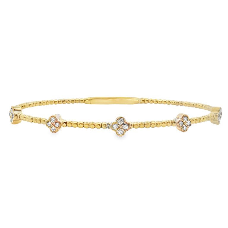 14K Yellow Gold Diamond Soft Bangle with 5 Stations with 20 Diamonds (0.28ctw)(GH/SI1)