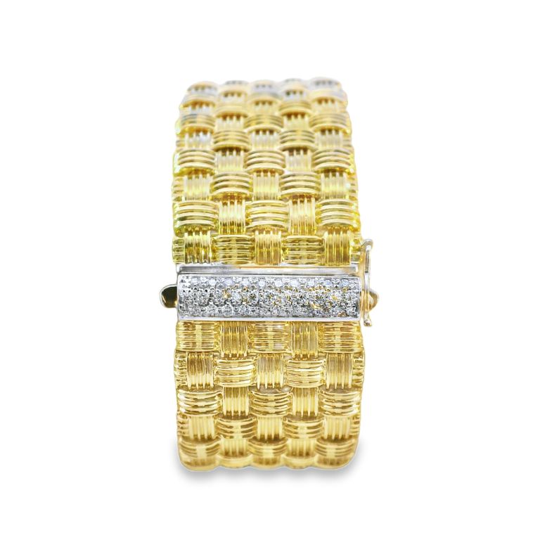18K Yellow Gold Roberto Coin 5 Row Diamond Bracelet Set with 21 Round Diamonds (0.42ctw) and 1 Round Ruby 6 5/8" Length