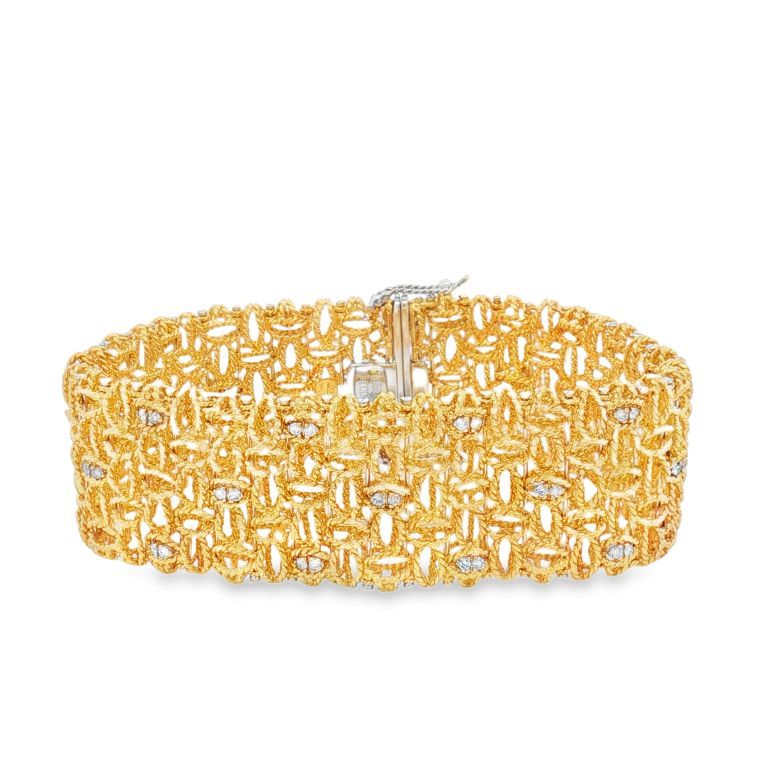 18K Yellow Gold Roberto Coin Diamond Bracelet with 60 Round Full Cut Diamonds (0.90cttw)