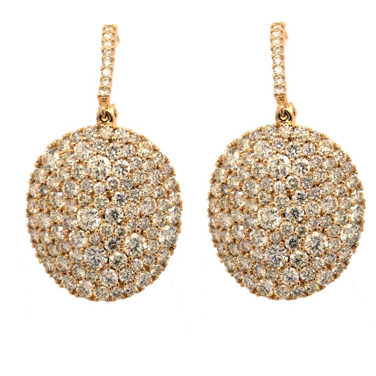 18K Yellow Gold Diamond Pair of Earrings Set with 204 Round Yellow Diamonds (5.55ctw)