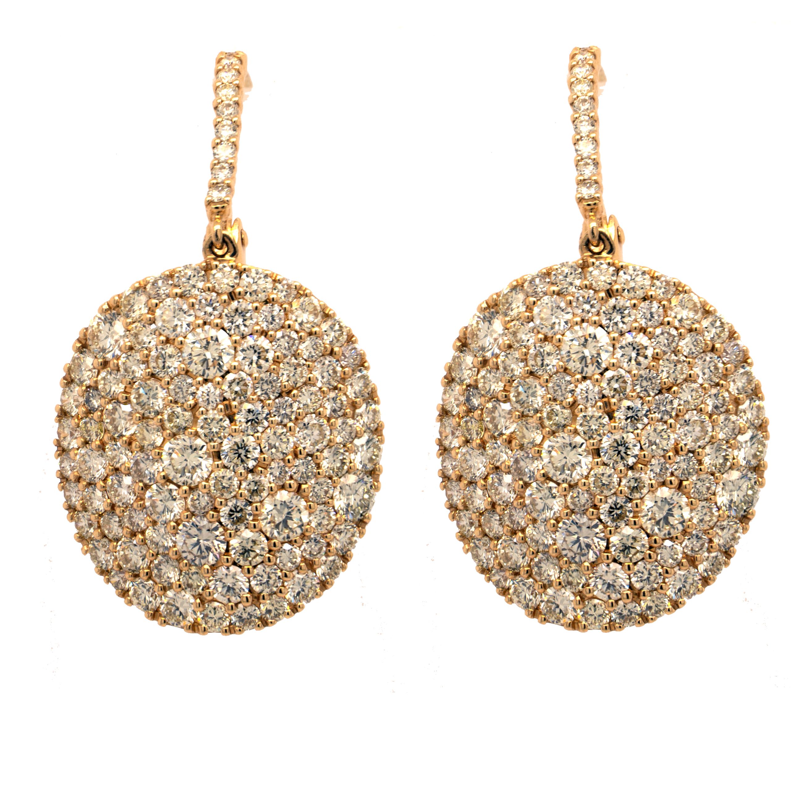 18K Yellow Gold Diamond Pair of Earrings Set with 204 Round Yellow Diamonds (5.55ctw)